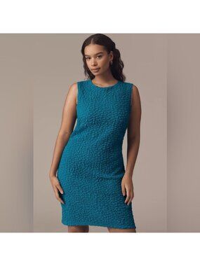 NWT By Anthropologie 3X Plus Textured Mini Shift Dress Blue
